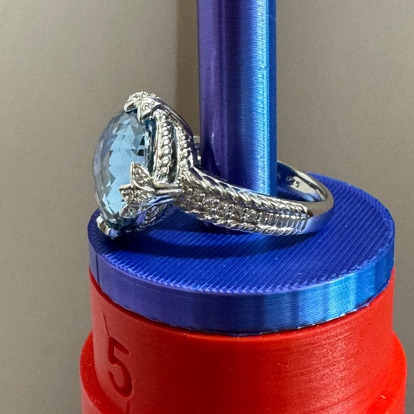 Judith Ripka 925 Sterling Silver Faceted Blue Topaz & CZ Ring - Picture 4 of 9